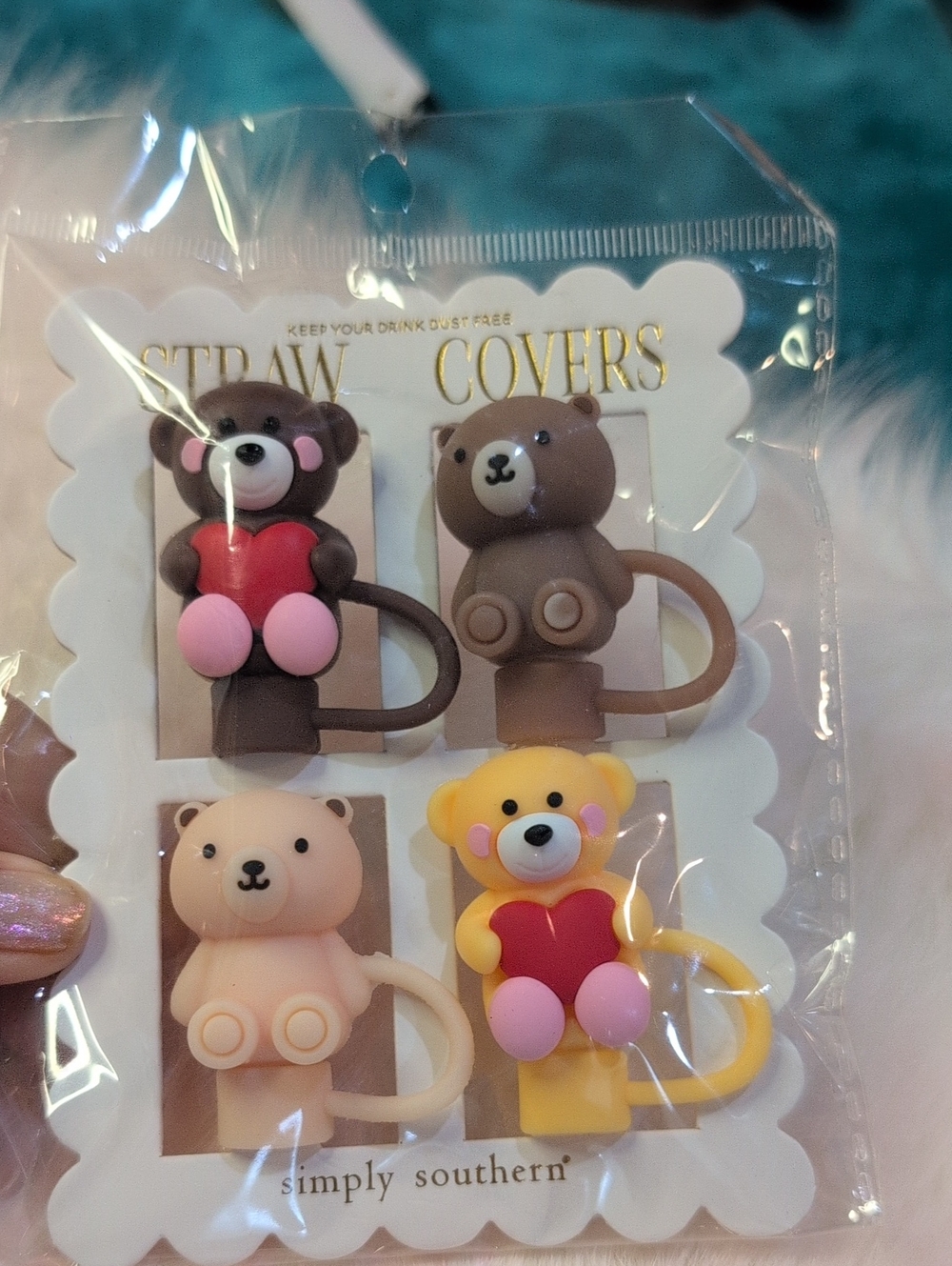 Simply Southern Kids Bear Straw Covers - Mixed Brown, Yellow, Pink, Cream